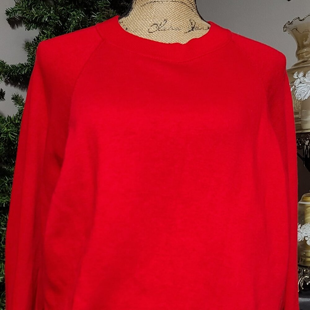 Vintage Solid Red BASSETT-WALKER Blank Made in USA Pullover Crewneck Sweatshirt